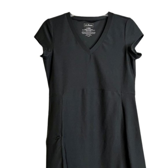 L.L. Bean Black V-Neck Short Sleeve Fitness Dress Zippered Pocket - S - Picture 6 of 11